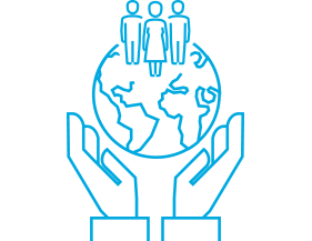 Globe with people in hands icon