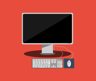 Animation of a desktop computer with keyboard and mouse
