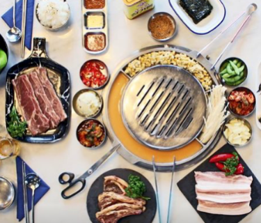 A restaurant table with food on it