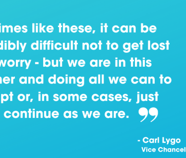 Blue background with statement from Carl Lygo printed on it