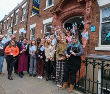 Students outside building