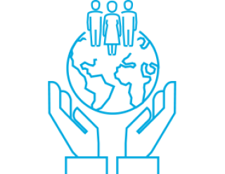 Globe with people in hands icon