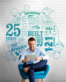 Arden University student sitting in front of UNIquelogo on wall